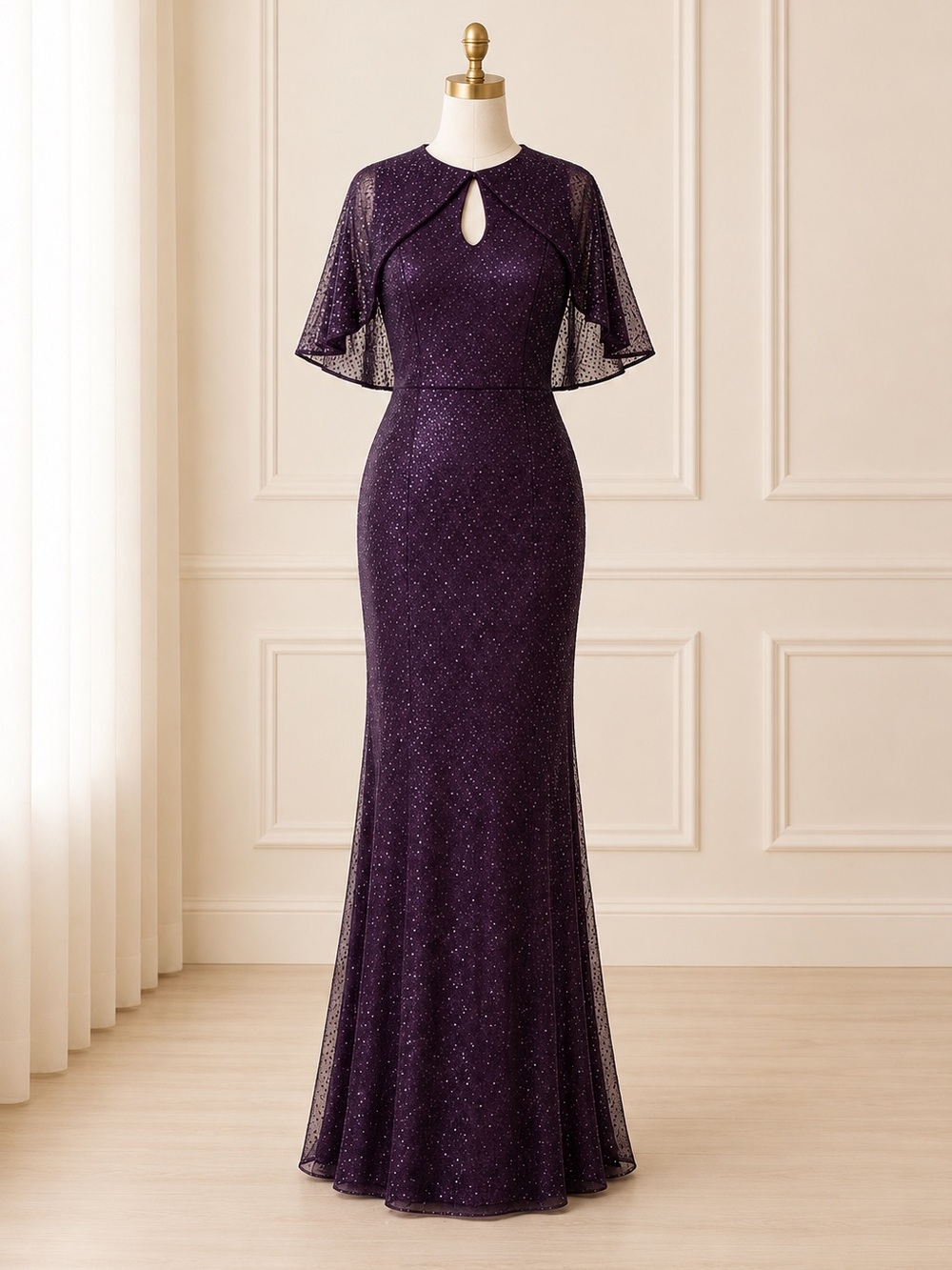 Mac Duggal Amethyst Beaded Cape Formal Gown Mother of Bride 18W NWT MSRP $598